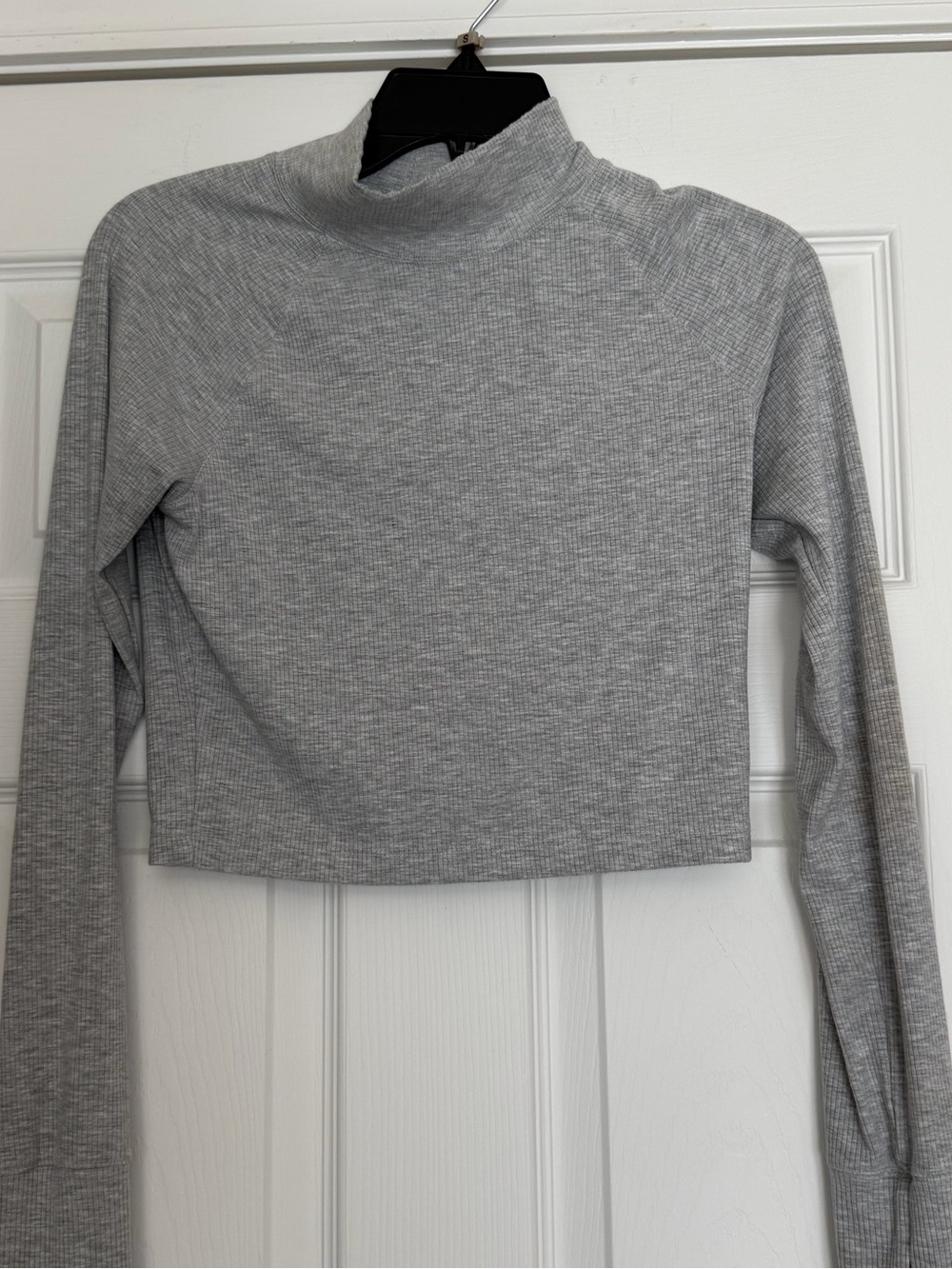 aerie Light Gray Ribbed Cropped Mock Neck Top